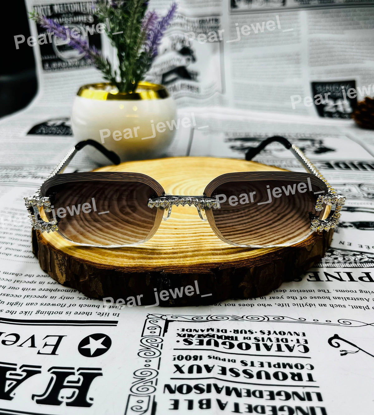 Iced Out Moissanite Diamond Rimless Eyewear Silver Uv Protection Sunglasses