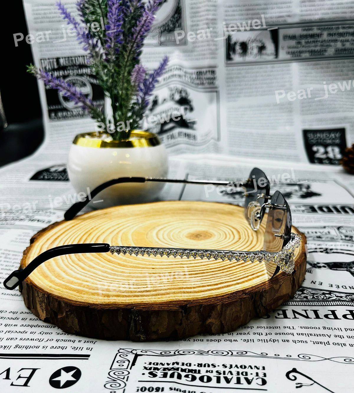Iced Out Moissanite Diamond Rimless Eyewear Silver Uv Protection Sunglasses