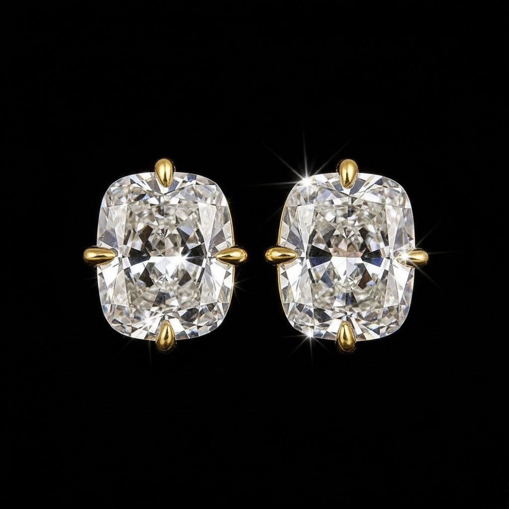 Cushion Cut Moissanite Diamond Stud 925 Silver Classic Luxury Jewelry