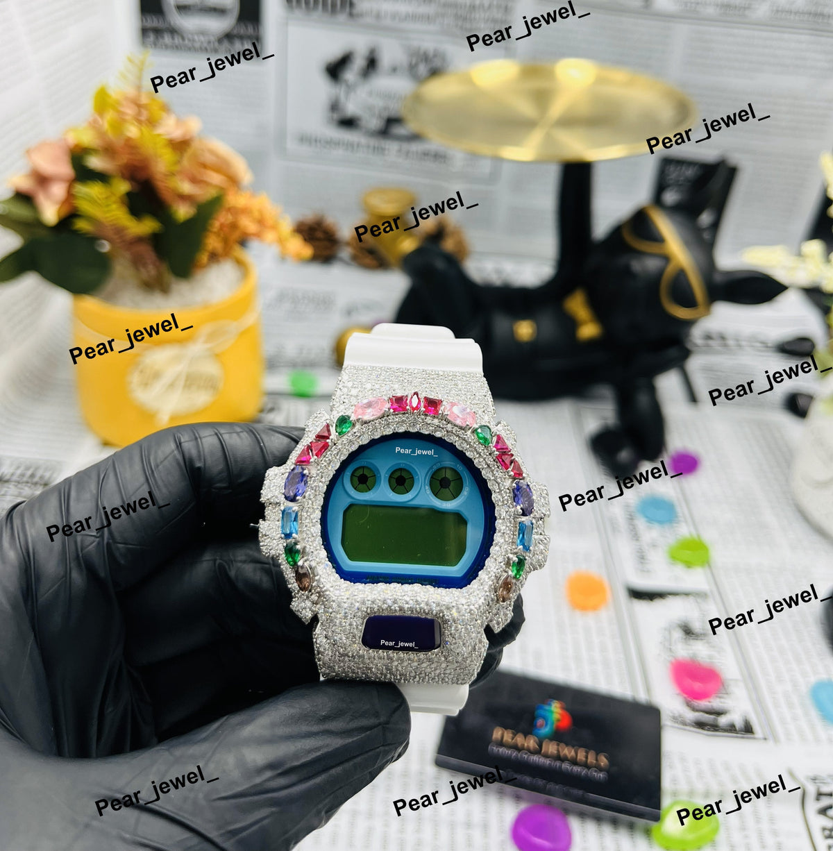 Iced Out Digital Watch Bezel VVS Moissanite Diamond Look Luxury Hip Watch for Men