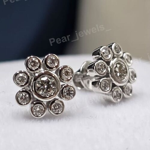 Round Moissanite Diamond Cluster 925 Silver Stud Flowera Stud Earring