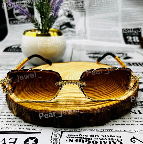 Iced Out Rimless Glasses Moissanite Diamond Silver Eyewear Sunglasses