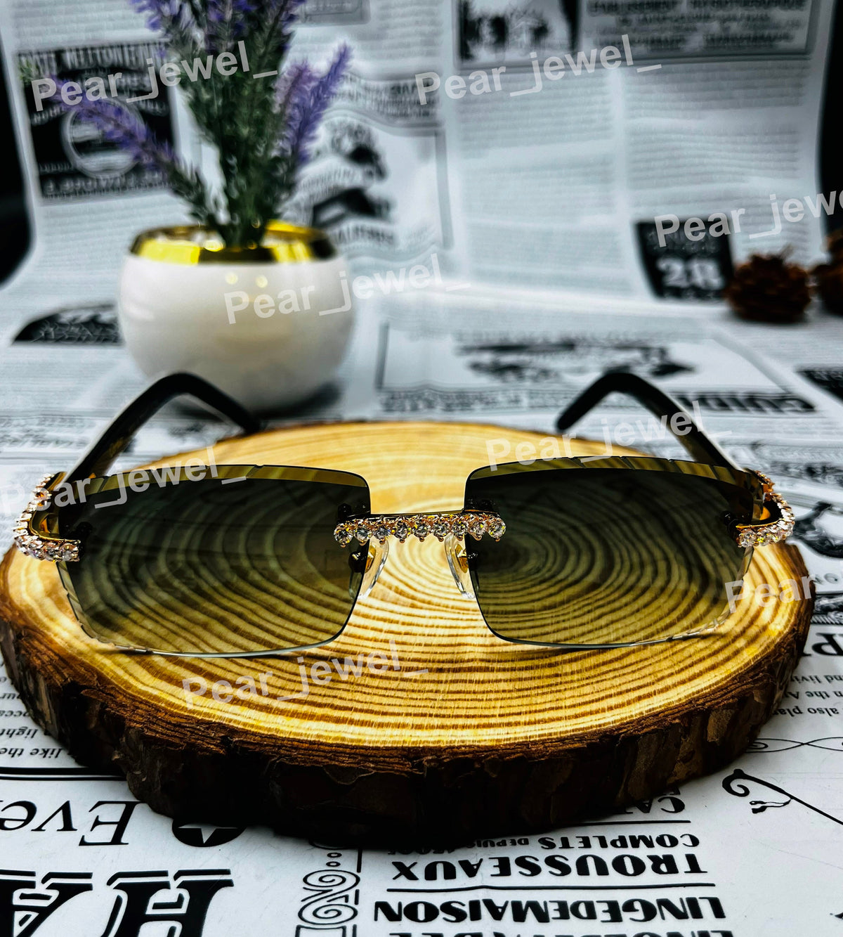 Iced Out Rimless Silver Moissanite Glasses Luxury Hip Hop Party Wear Sunglasses