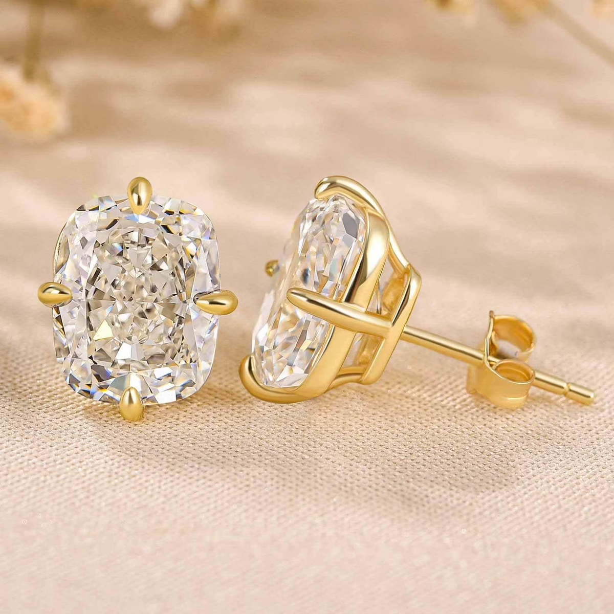 Cushion Cut Moissanite Diamond Stud 925 Silver Classic Luxury Jewelry