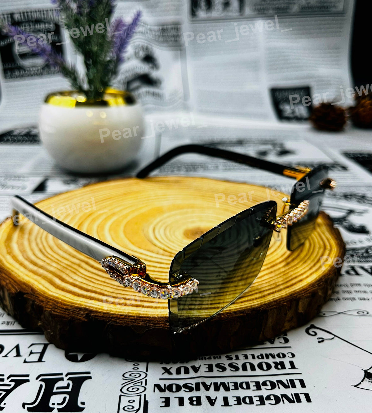 Iced Out Rimless Silver Moissanite Glasses Luxury Hip Hop Party Wear Sunglasses