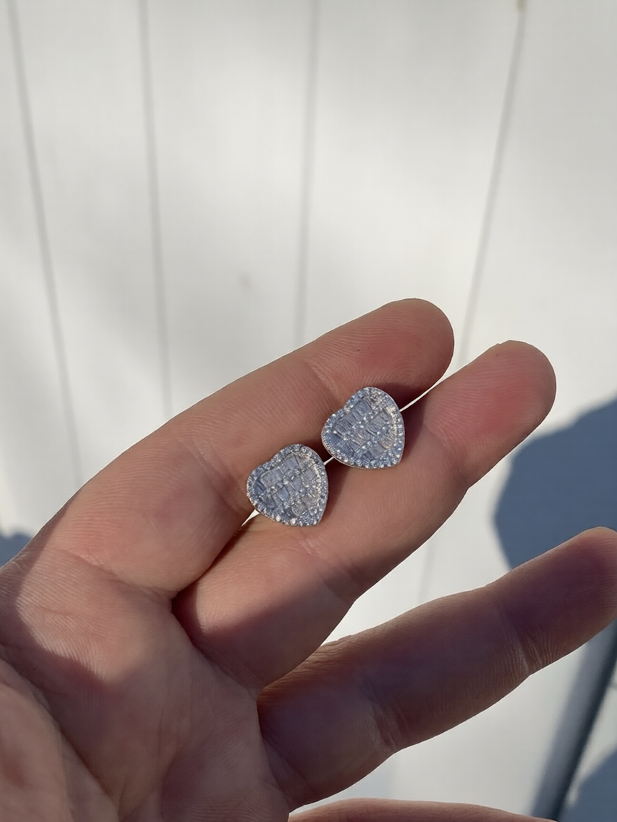 925 Sterling Silver Heart Earring Iced Out VVS Moissanite Diamond Earring