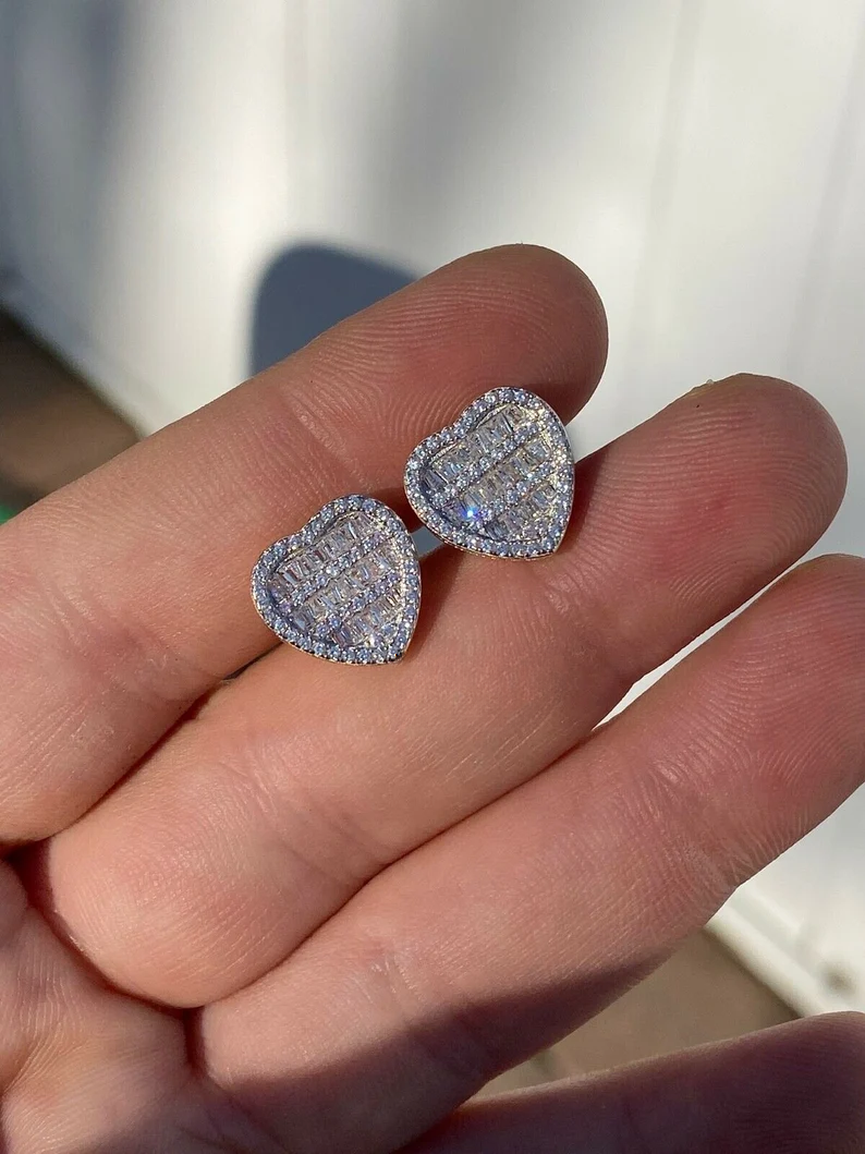 925 Sterling Silver Heart Earring Iced Out VVS Moissanite Diamond Earring