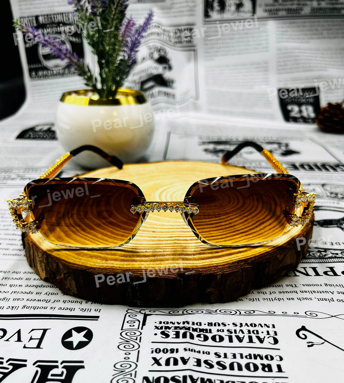 Iced Out Rimless Glasses Moissanite Diamond Silver Eyewear Sunglasses