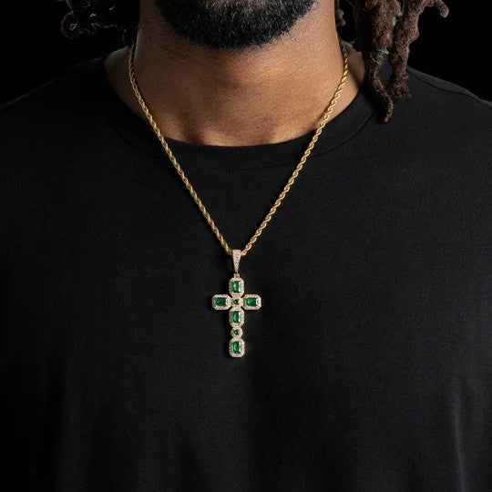 VVS Emerald Moissanite Diamonds 925 Silver Cross Design Pendant