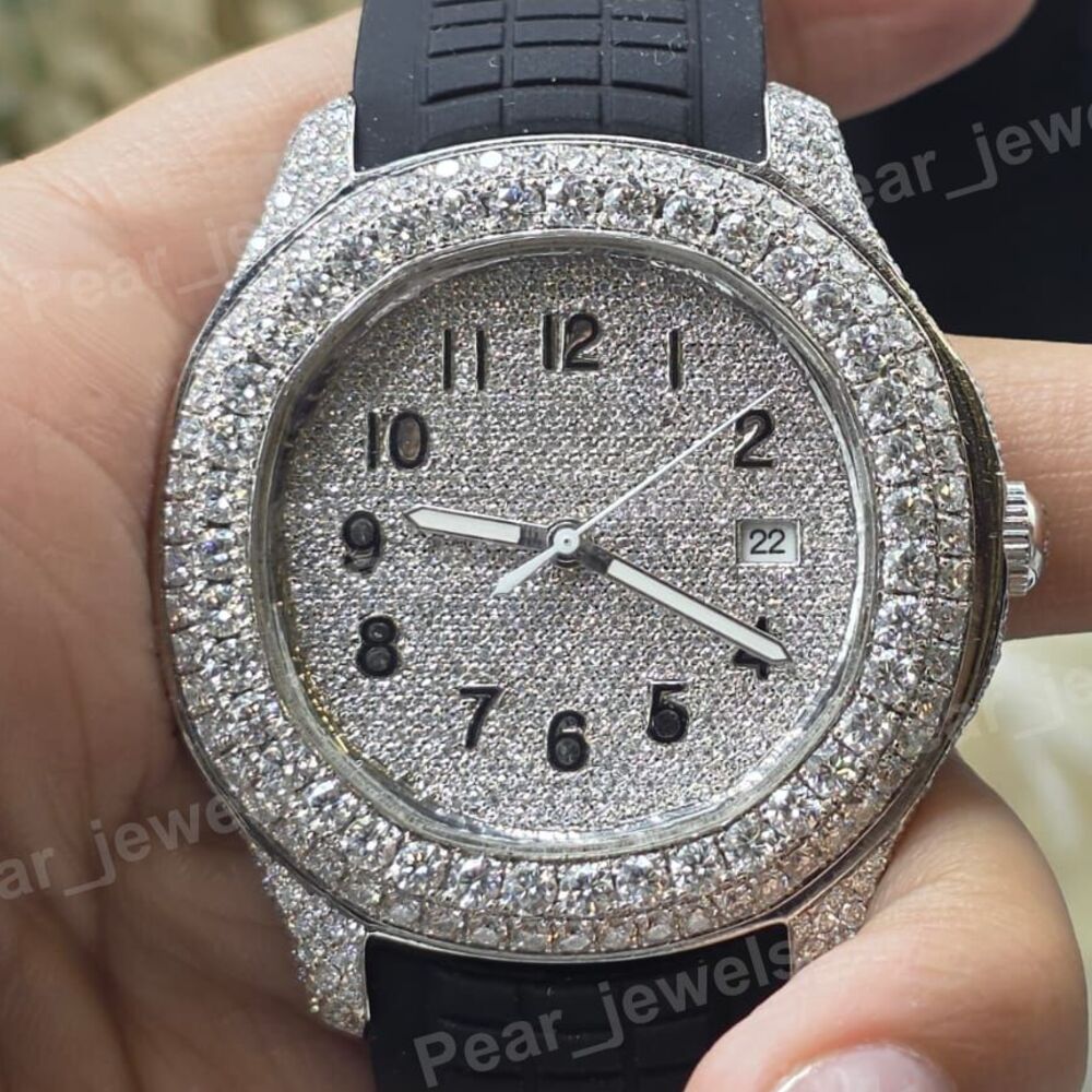 Iced Out Dial Case Moissanite Diamond Stainless Steel Wrist Watch For Unisex Wear