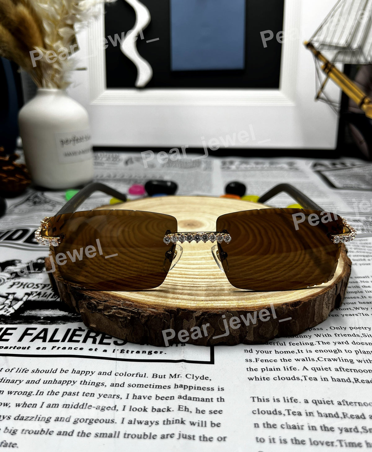 Iced Out Rimless Moissanite Diamond Photocromic Eyewear Sunglasees Party wear