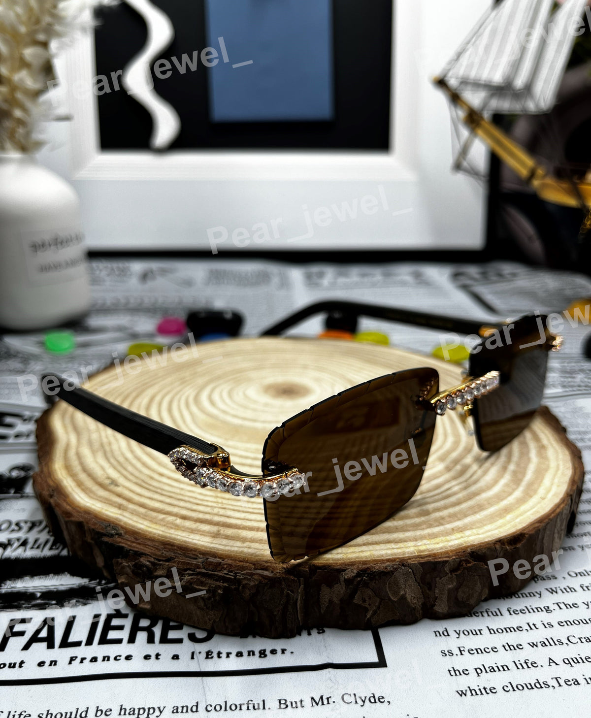 Iced Out Rimless Moissanite Diamond Photocromic Eyewear Sunglasees Party wear
