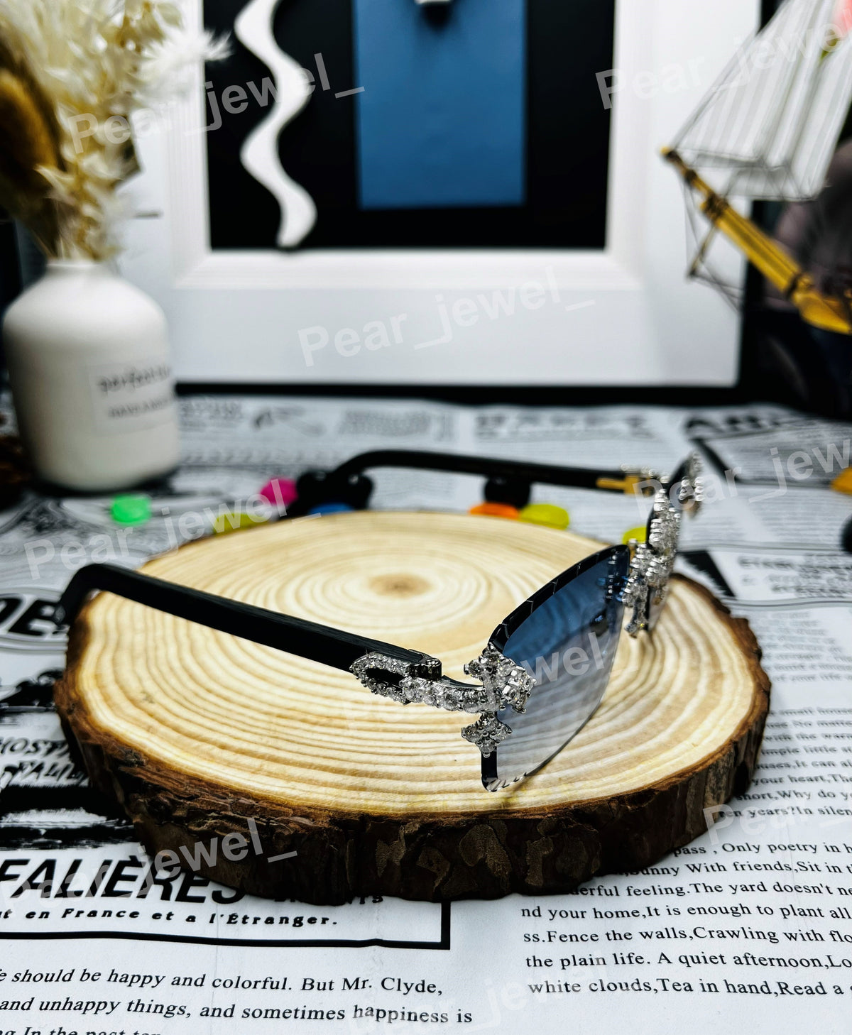 Hip Hop Cross Moissanite Diamond Glasses Iced Out Gradient Statement Sunglasses For Party Wear