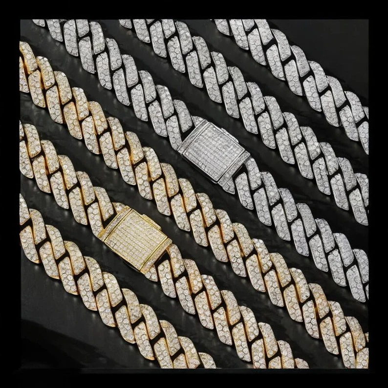925 Silver Moissanite Diamond Cuban Link Chain For Unisex