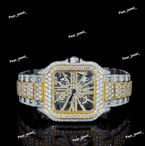Stainless Steel Iced Out Moissanite Diamond Cartier Watch