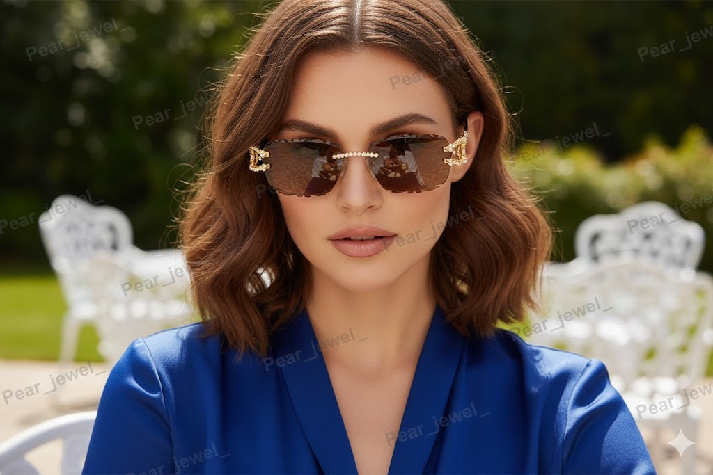 Iced Out VVS Moissanite Diamond Rimless Sunglasses 925 Silver HipHop Shades