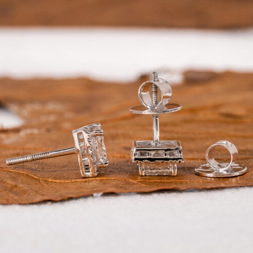 Princess Cut Halo Setting 925 Sterling Silver Iced Out VVS Moissanite Diamond Stud Earring