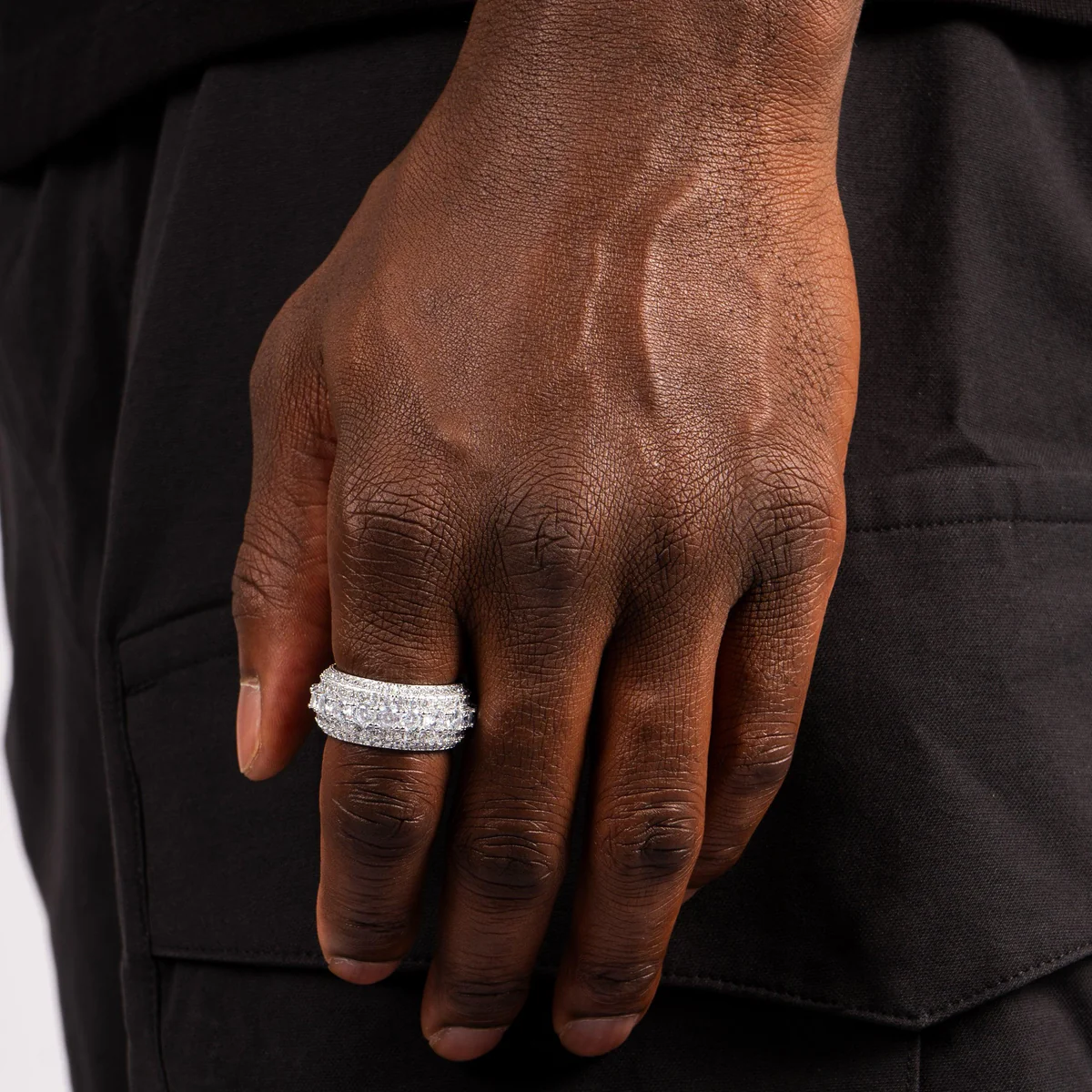 925 Silver Iced Out VVS Moissanite Diamond Ring