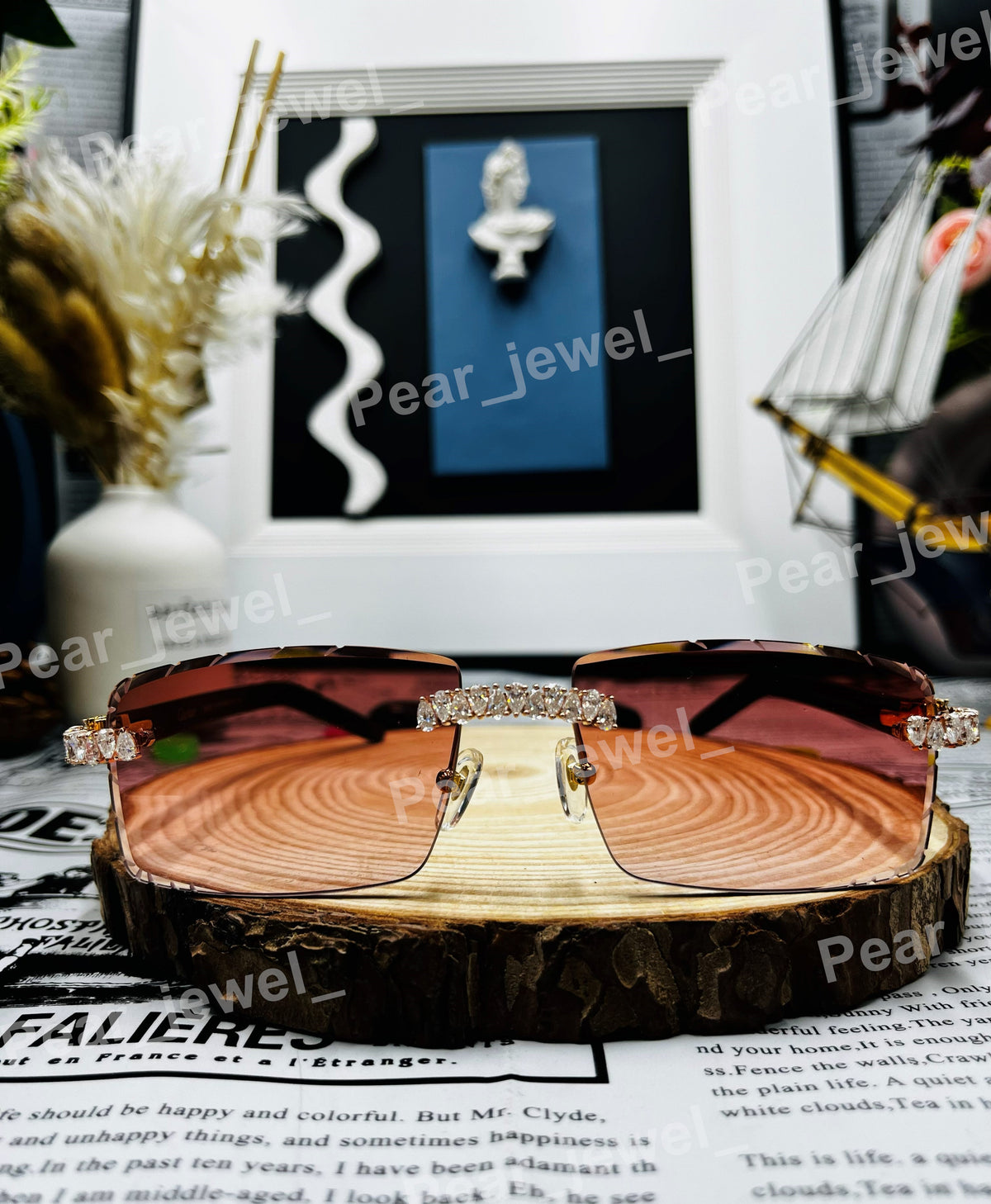 Iced Out Moissanite Diamond Rimless Gradient Sunglasses For Men Women Party Wear