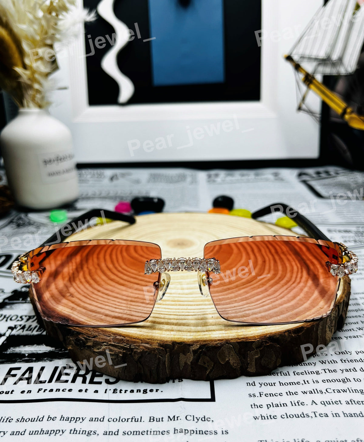 Iced Out Moissanite Diamond Rimless Gradient Sunglasses For Men Women Party Wear