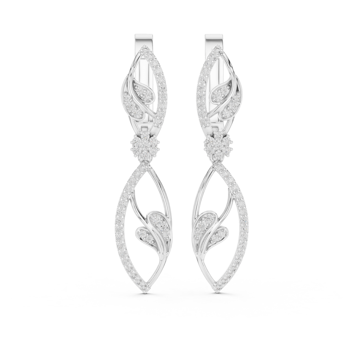 925sterling Silver Iced Out Leaf Earring With Moissanite Diamond Drop Earring