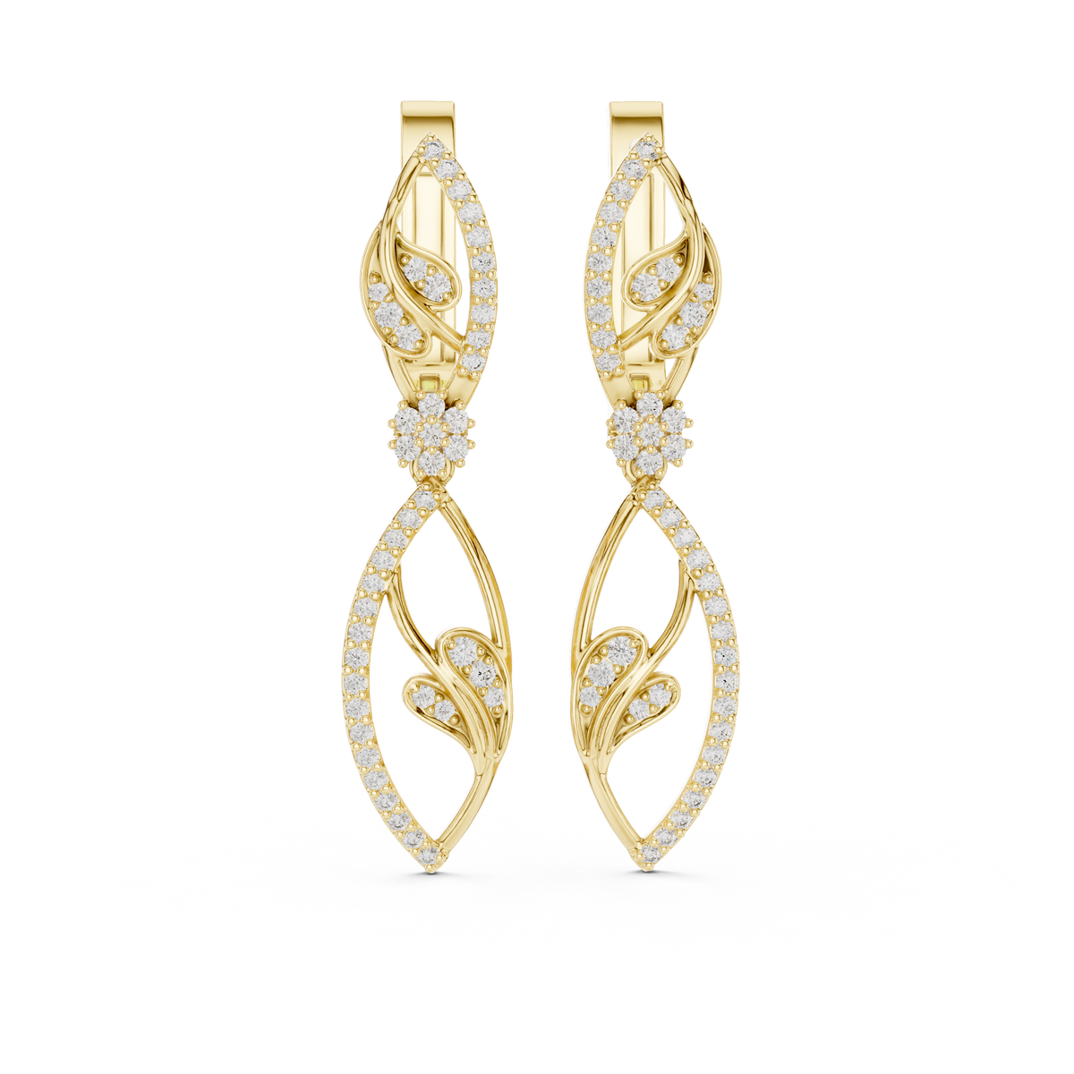 925sterling Silver Iced Out Leaf Earring With Moissanite Diamond Drop Earring