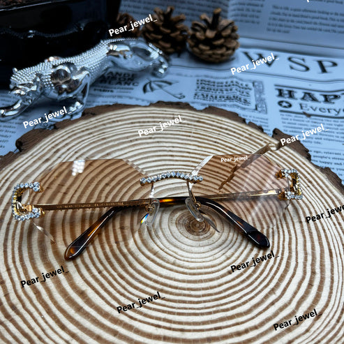 Brown Gradiant Iced Out Sunglasses Silver VVS Round Cut Moissanite Diamond