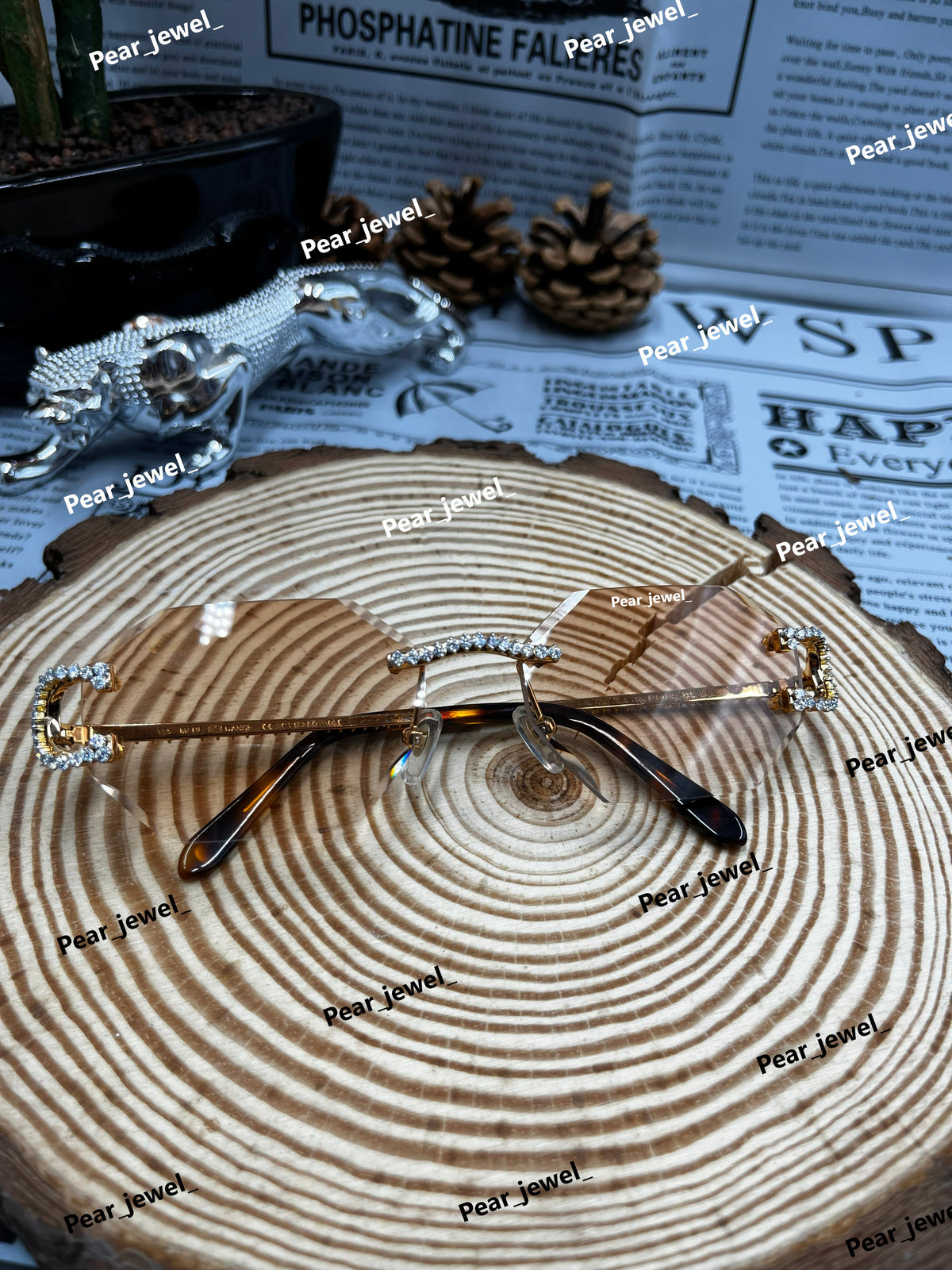 Brown Gradiant Iced Out Sunglasses Silver VVS Round Cut Moissanite Diamond
