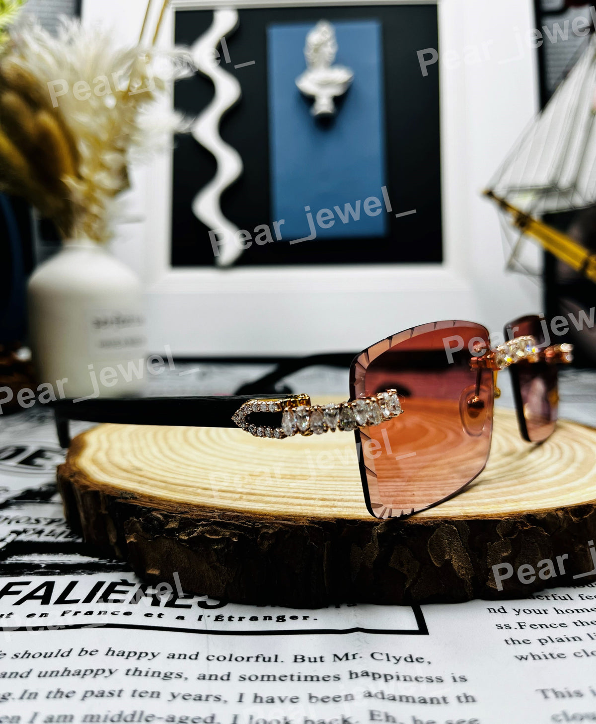 Iced Out Moissanite Diamond Rimless Gradient Sunglasses For Men Women Party Wear