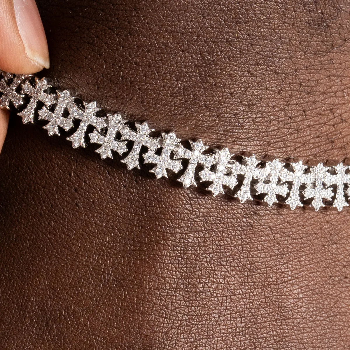 Iced Out 925 Silver Cross Pattern Moissaite Diamond Bracelet
