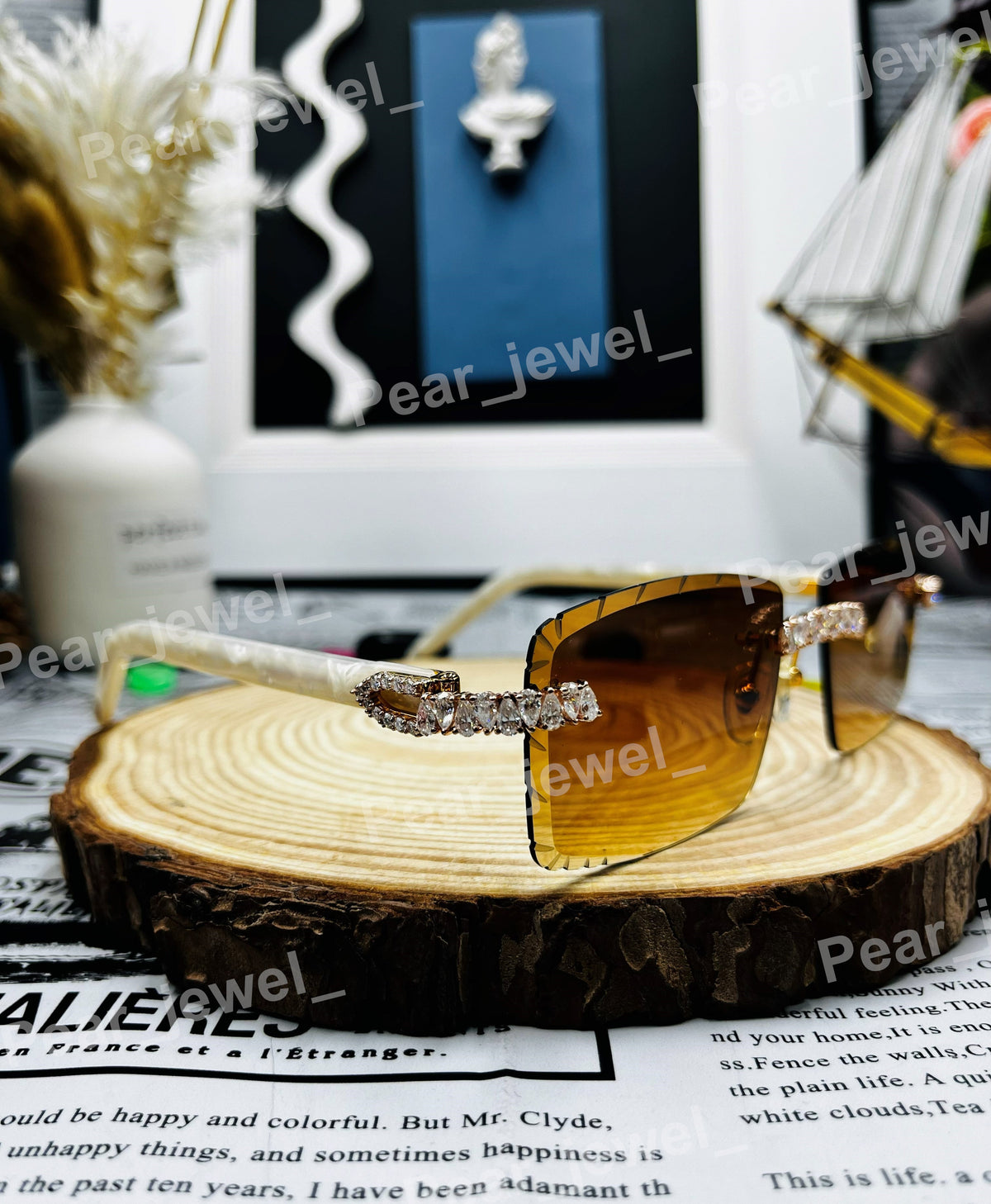 Iced Out Pear Cut Moissanite Diamond Brown Glasses Hip Hop Luxury Statement Sunglasses
