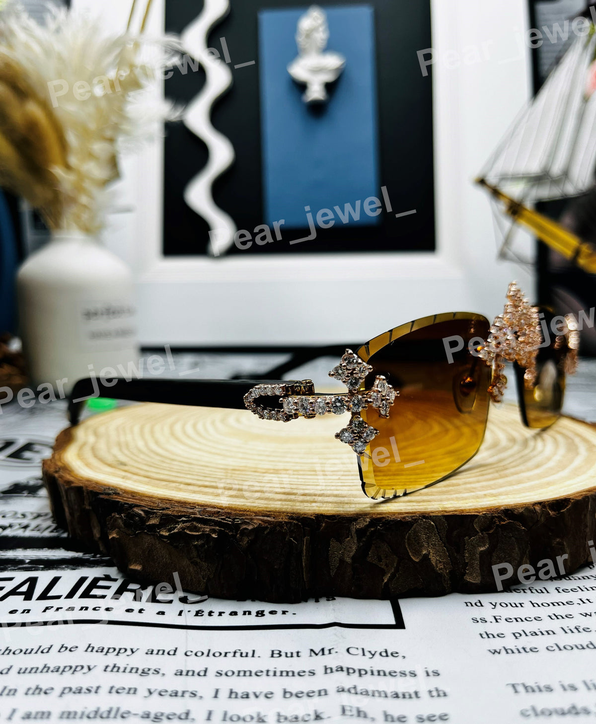 Hip Hop Iced Out Cross Brown Moissanite Diamond Glasses Photochromic Unisex Party Wear Sunglasses
