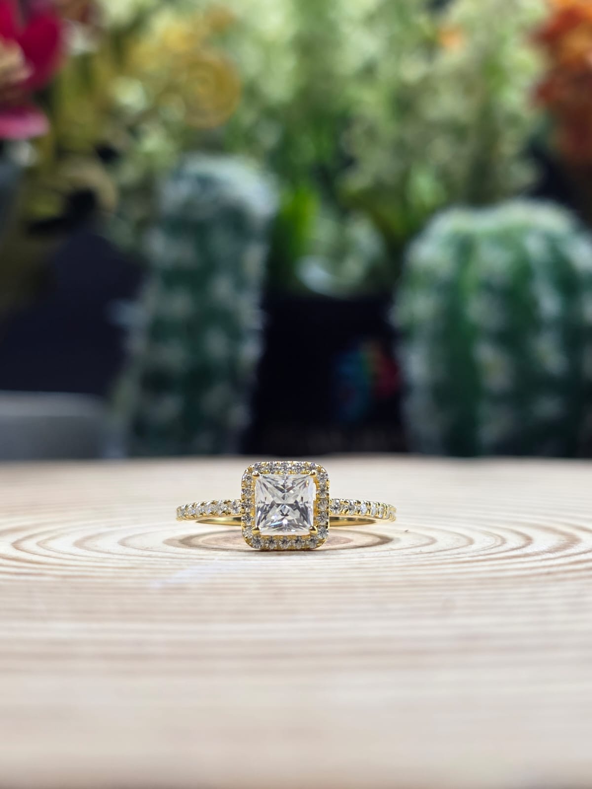 Classy 925 Silver Princess Cut VVS Moissanite Side Stone Engagement Ring
