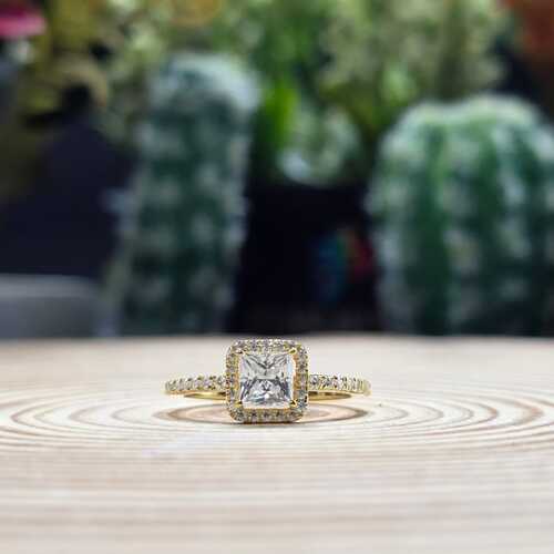 Classy 925 Silver Princess Cut VVS Moissanite Side Stone Engagement Ring