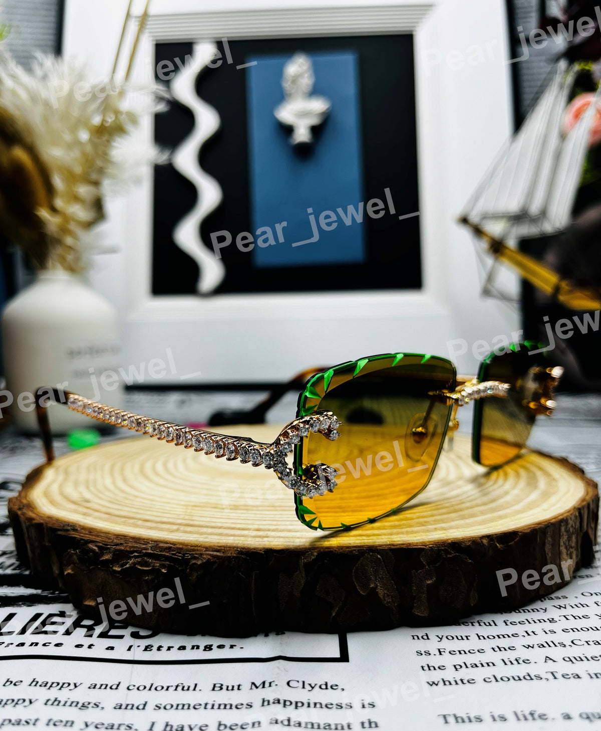 Hip Hop Moissanite Diamond Green Grediant Glasses Iced Out Hip Hop Luxury Statement Sunglasses