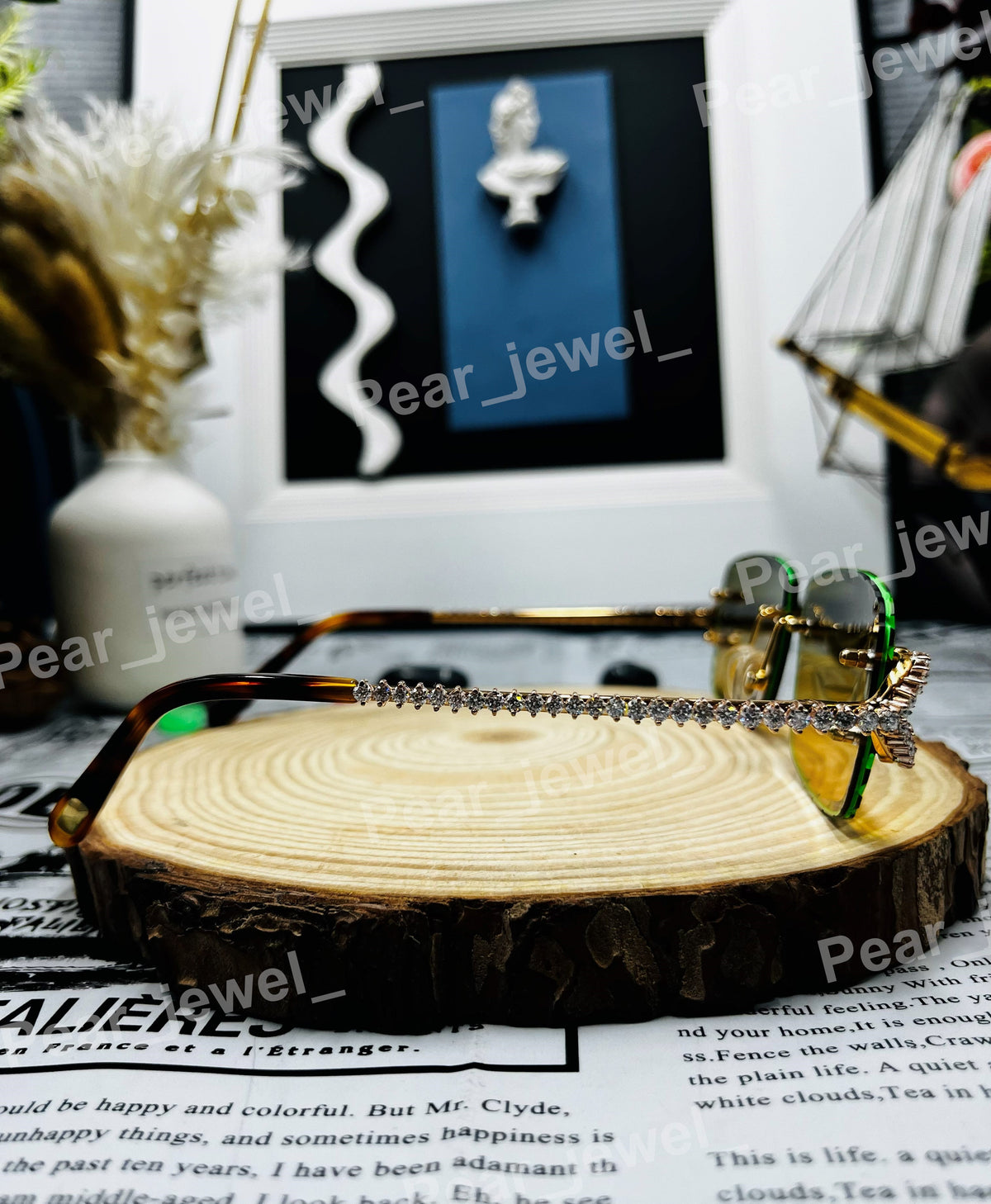 Hip Hop Moissanite Diamond Green Grediant Glasses Iced Out Hip Hop Luxury Statement Sunglasses