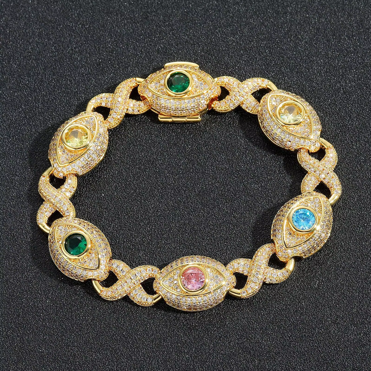 925 Sterling Silver VVS Moissanite Multicolor Diamonds Bracelet For Men Infinity Design