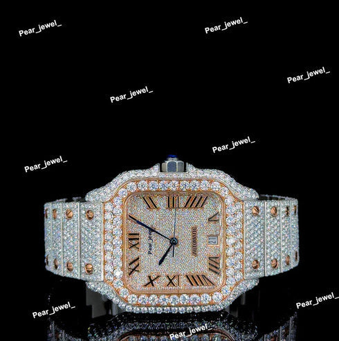 Iced Out Stainless Steel Roman Dial Moissanite Diamond Watch