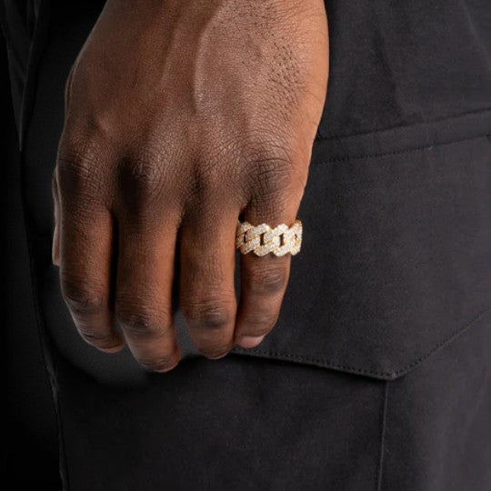 Iced Out 925 Silver Luxury Cuban Ring With Moissanite Diamond Ring
