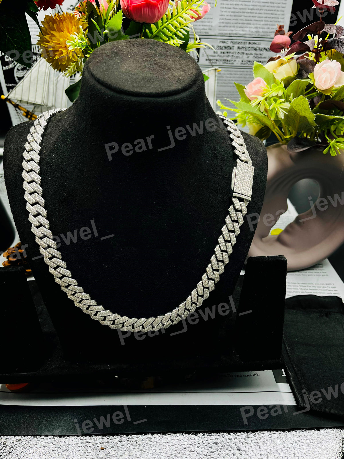 Iced Out 925 Silver VVS Moissanite Diamond cuban Chain With Box Clasps