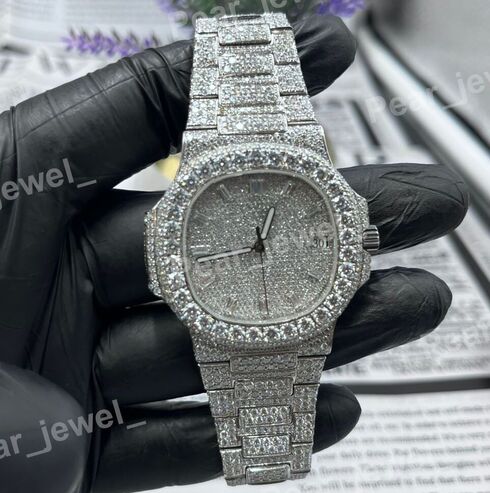 Iced Out Stainless Steel Bust Down Watch VVS Moissanite Diamond Luxury Wrist Watch