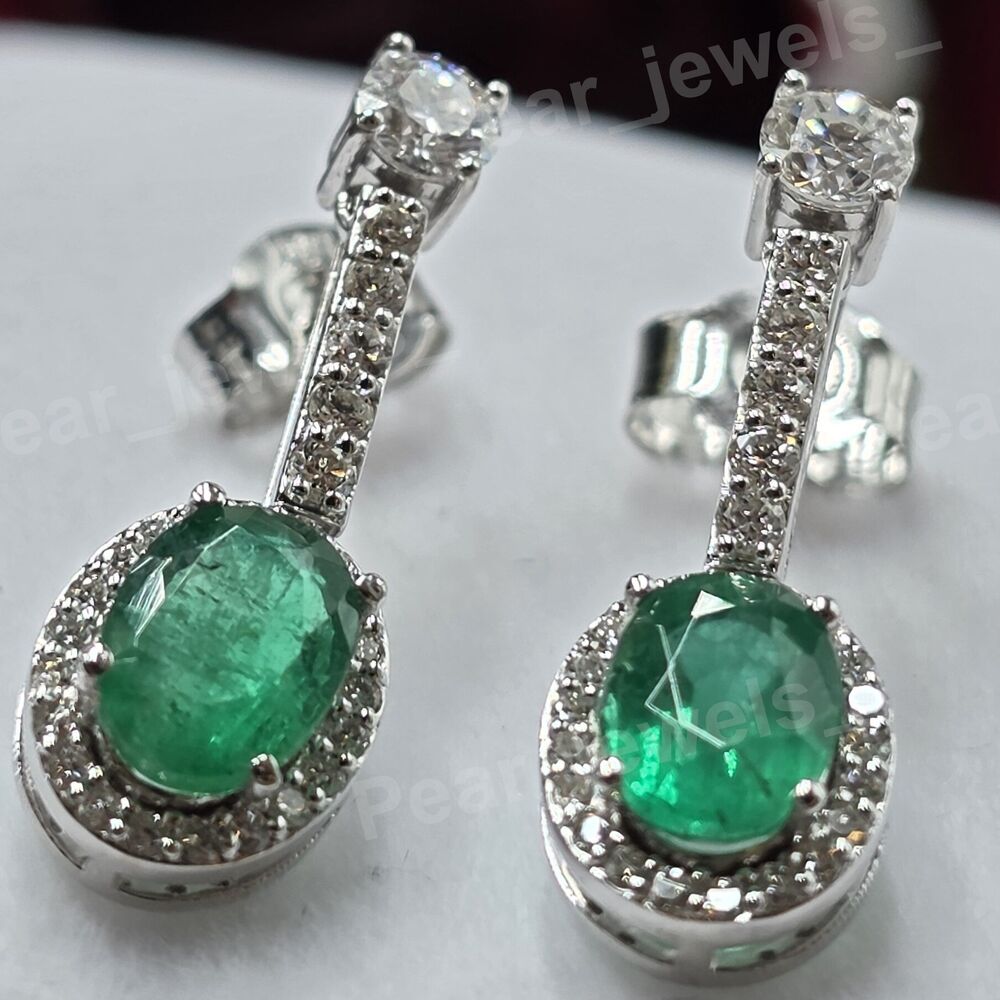 Green Colour Stone Moissanite Diamond 925 Sterling Silver Dangle Earring For Women Party Wear