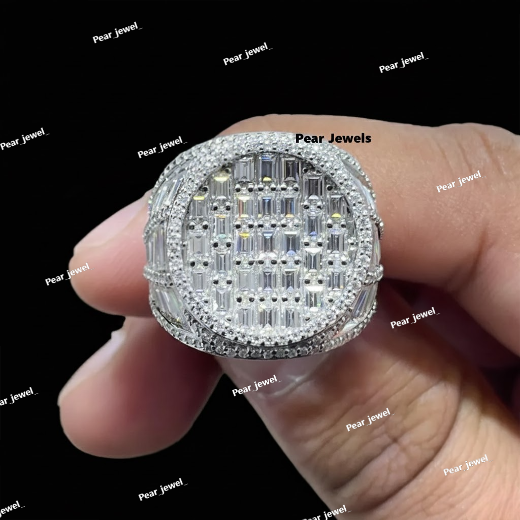 Iced Out 925 Sterling Silver Moissanite Diamond style Ring Luxury Hip Hop Statement Men Ring
