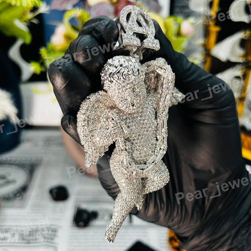 Iced Out Angel Pendant Moissanite Diamond Cherub Pendant Hip Hop Custom Letter Bail