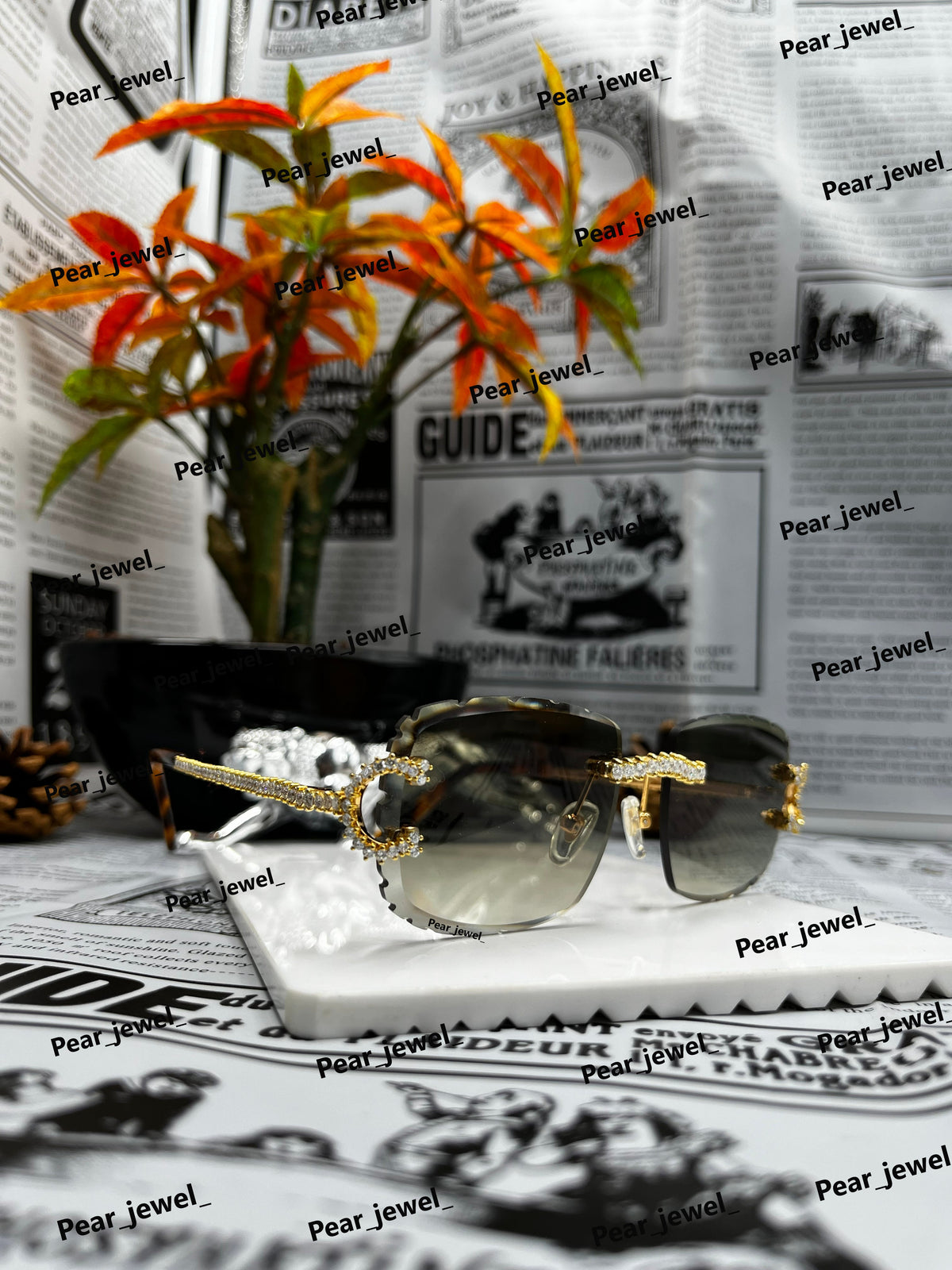 925 Sterling Silver Iced Out Sunglasses VVS Round Cut Moissanite Diamond