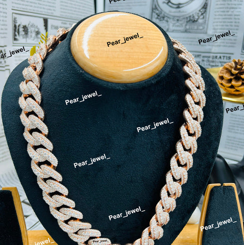 Cuban Link Necklace Silver Iced Out Moissanite Diamond Style hip Hop Chain For Men