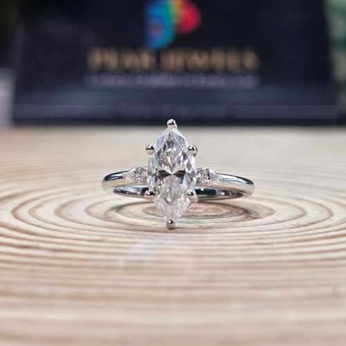 Three Stone 1.50 CT Marquise Cut Moissanite Diamond Engagement Ring In Silver