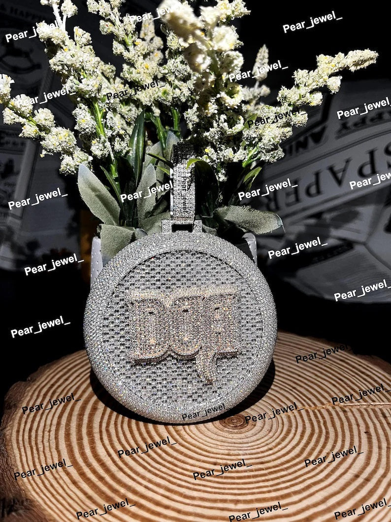 Iced Out Custom name Letter Round Moissanite Diamond With 925 Silver Jewelry