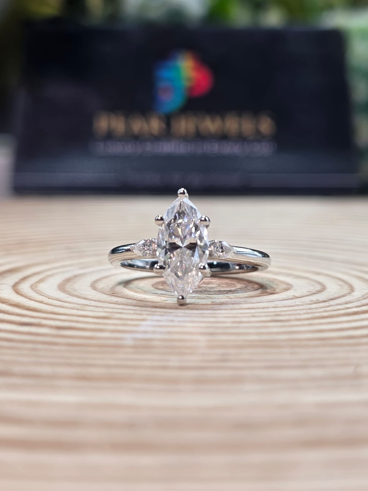 Three Stone 1.50 CT Marquise Cut Moissanite Diamond Engagement Ring In Silver