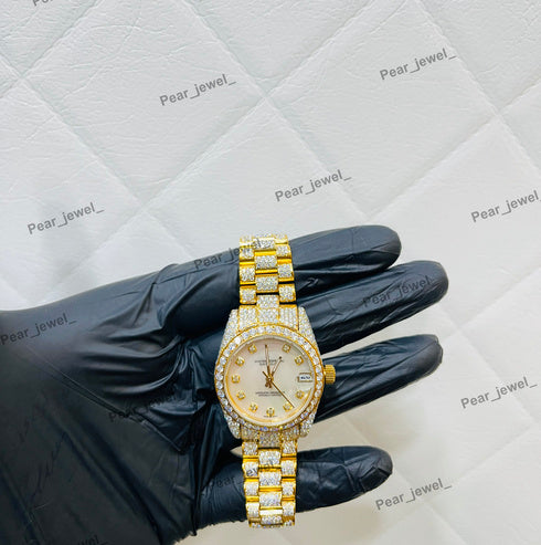Moissanite Diamond Iced Out Rhodium Plated  Luxury Roman Dial Bling Watch